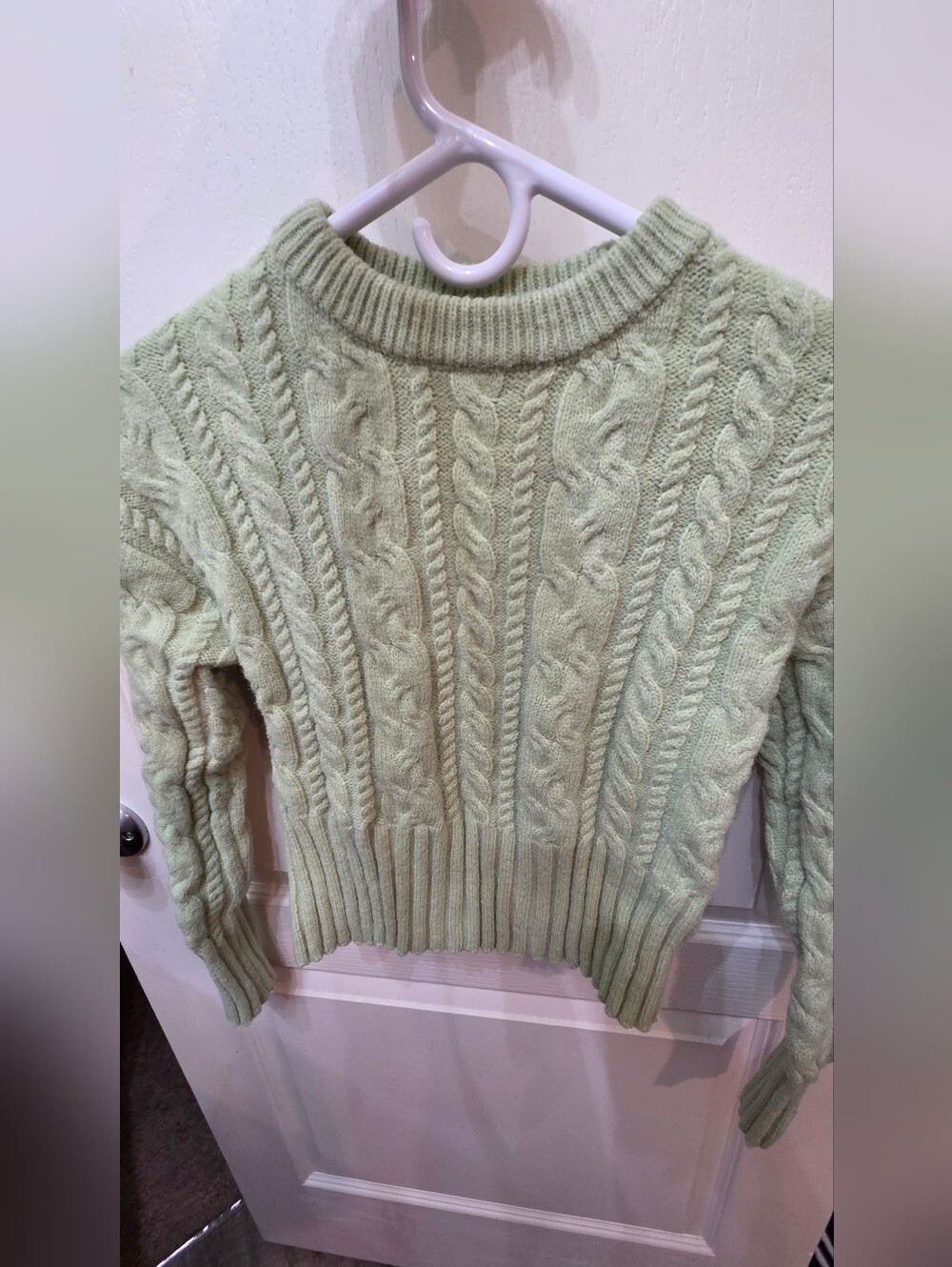 Light Green Cable-Knit Crewneck Sweater